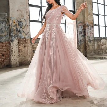 Коктейльные Розовые румяна DELIA, украшенные крупным бисером, на одно плечо, трапециевидной формы С длинными рукавами-накидками, юбка из пены, Свадебное вечернее вечернее платье