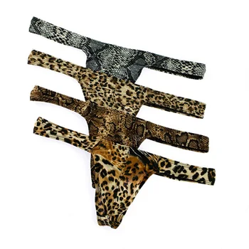 Мужские Леопардовые стринги-стринги с Т-образной спинкой, мужское сексуальное нижнее белье, Дышащие трусики с низкой талией, трусы с принтом, бикини-трусы