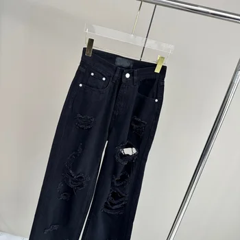 Новые рваные джинсы personality fashion черного цвета