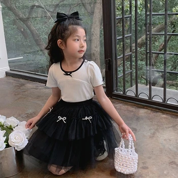 Летняя детская юбка средней длины в корейском стиле 2023, милая сетчатая повязка-бабочка из мягкого хлопка, новый дизайн, мода для детей