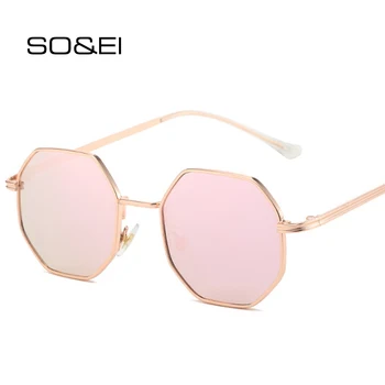SO & EI Polygon, Металлические квадратные женские роскошные солнцезащитные очки, Винтажные Брендовые дизайнерские оттенки UV400, Мужские Розовые зеркальные солнцезащитные очки