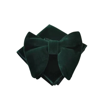 Ikepeibao Темно-зеленый мужской бархатный комплект с бабочкой и носовым платком однотонного серого цвета