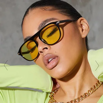 Винтажные солнцезащитные очки в небольшой оправе для мужчин и женщин, сексуальный овал, уникальный дизайн, Солнцезащитные очки Celebritye, черно-желтый оттенок, уличные очки