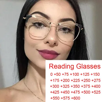 Уникальные очки для женщин, блокирующие синий свет, Очки для чтения по рецепту, Металлические Кошачьи Глаза, Роскошные Дизайнерские Очки Модных оттенков