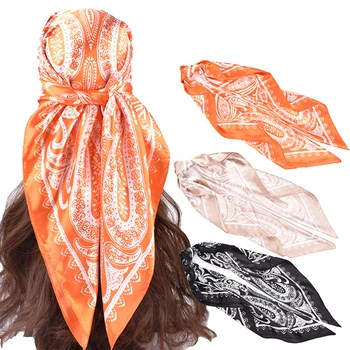 2023 Шейный платок, шаль, обертывания, шелковый атласный шарф с принтом, квадратный женский мусульманский Хиджаб, Элегантная повязка на голову, дизайн банданы, бренд foulard