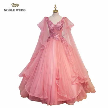 NOBLE WEISS Сексуальные розовые платья для выпускного вечера С аппликацией из бисера, бальное платье с V-образным вырезом и открытой спиной, Прозрачное тюлевое платье для выпускного вечера