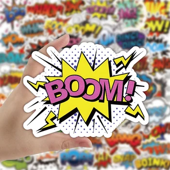 100шт Наклейки со словами Oops Bang Boom Wow Pow Наклейки с граффити для ноутбука, Скейтборда, Холодильника, Гитары, Водонепроницаемые наклейки
