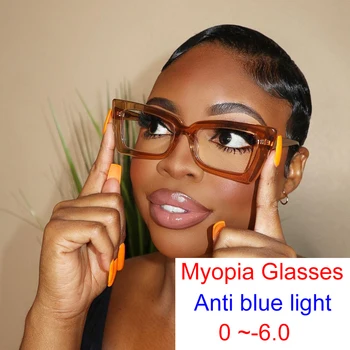Маленькие прямоугольные очки для близорукости с синим светом, женские Винтажные Брендовые Дизайнерские Квадратные очки, Оптические очки для близорукости - 2,5