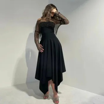 Асимметричные черные платья для выпускного вечера со съемными длинными рукавами, вечерние платья для официальных мероприятий, коктейльные платья без бретелек