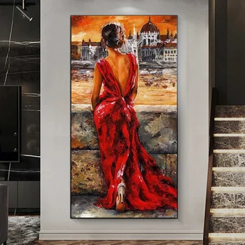 Романтическое красное платье, женский плакат, картина на холсте, Скандинавский пейзаж, Настенная художественная картина для гостиной Отеля Cuadros Home Decor