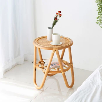 Журнальные столики из ротанга в салоне, Современная гостиная, креативный столик из бамбука и ротанга, круглый столик в патио, Мягкая мебель