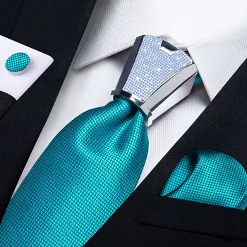 Синяя серебристая пластиковая пряжка для галстука, дизайнерские бирюзовые однотонные шелковые галстуки для мужчин, 8 см, деловые аксессуары для свадебной вечеринки, Подарочный набор галстуков