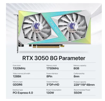 Видеокарта CCTING RTX 3050 8GB GPU с двумя вентиляторами RTX 3050 8G GDDR6 PCI Express 4.0 3DP + HD Используется