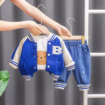 Весенне-осенняя детская бейсбольная майка для мальчиков из трех предметов, новая спортивная одежда для мальчиков, красивая детская одежда