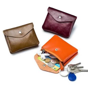 Женский кошелек для монет в стиле ретро из натуральной кожи с застежкой на головку, масло, воск, кожаная сумка для монет, мини-модная сумка для карт, сумка для ключей, милый кошелек