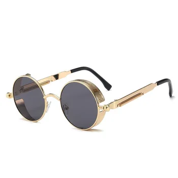 2022 Новый модный тренд Солнцезащитные очки в круглой оправе Женские Металлические пружинящие очки в стиле ретро-стимпанк UV400