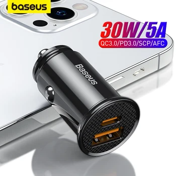 Baseus 30 Вт USB Автомобильное Зарядное Устройство Quick Charge 4,0 3,0 FCP SCP USB PD Для Xiaomi iPhone 12 13 14 Pro Быстрая Зарядка Автомобильного Зарядного Устройства Для Телефона