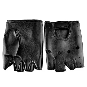 Мужские перчатки без пальцев из искусственной кожи, устойчивые к скольжению, Выдалбливают Черные перчатки для вождения мотоцикла