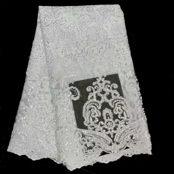Белая кружевная ткань French Cord 2022, высококачественное кружево 5 ярдов, нигерийское женское свадебное платье, вышивка пайетками, африканская кружевная ткань