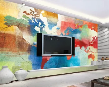 Пользовательские обои маленькие свежие современные минималистичные ручной росписью цветная карта мира гостиная спальня диван телевизор фон настенная роспись