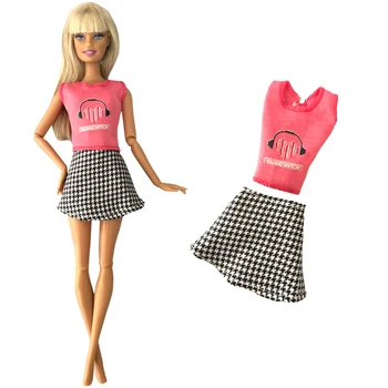 1 комплект модельного костюма с музыкальным рисунком, Модный розовый топ + юбка А-образной формы для куклы Барби, подарочные аксессуары для девочек