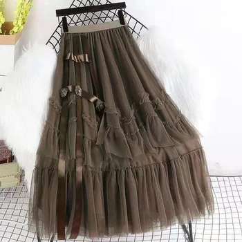 Новая женская юбка миди в стиле гранж в корейском стиле, многослойные черные длинные юбки Fairycore неправильной формы, корейская модная одежда в стиле харадзюку