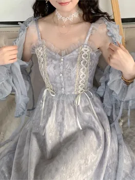 Французское винтажное платье миди, женское кружевное элегантное платье принцессы для вечеринок, фея, женское летнее свадебное платье в викторианском стиле 2023, traf платье robe