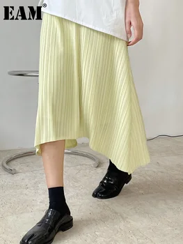 [EAM] Желтая Повседневная юбка в складку с высокой эластичной талией неправильной формы, женская мода, новинка Весны-осени 2023 года, 1DF4521