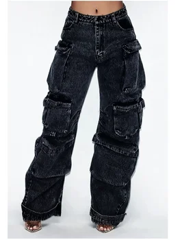 2023 самые продаваемые модные новые джинсы в американском ретро стиле с несколькими карманами, женские уличные свободные повседневные прямые широкие брюки в стиле хип-хоп 2023