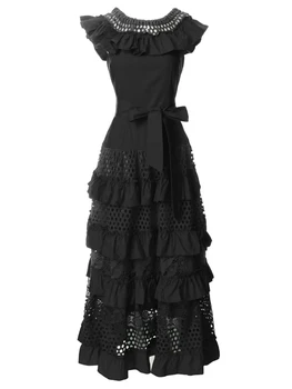 Летнее Новое женское дизайнерское высококачественное платье для девочек с вырезом лодочкой, с вырезами, Зеленое, Белое, Повседневное, элегантное, модное, черное платье Миди