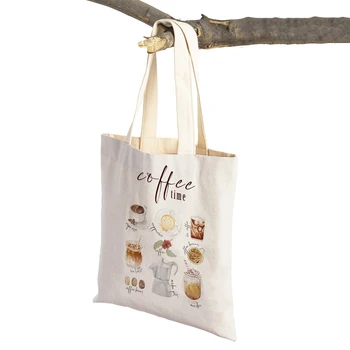 Zarif kahve kafein kakao fincan kadın alışveriş çantaları eko rahat tuval Tote Lady çanta kullanımlık katlanabilir Shopper çanta